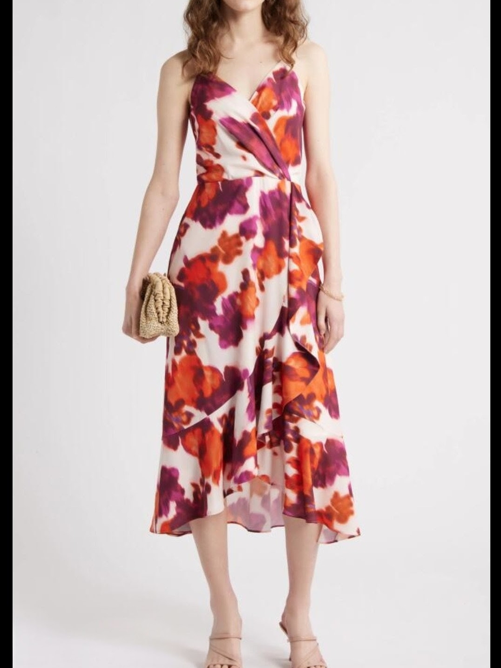 Chelsea28 Women's Watercolor Floral Midi Dress in Pink & Orange - Size XL